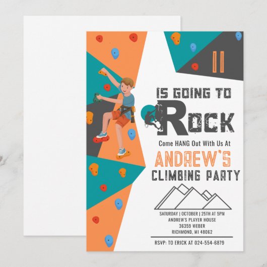 Personal Boy Rock Klimmen Verjaardag uitnodiging (Voorkant / Achterkant)