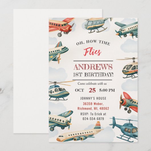 Personal Boy Time vliegt eerste verjaardag voor ki Kaart (Voorkant / Achterkant)