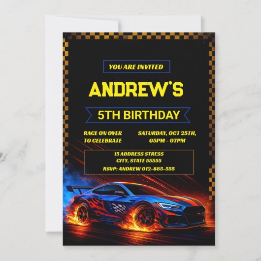 Personal Boys Racecar sport verjaardag uitnodiging (Voorkant)