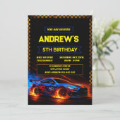 Personal Boys Racecar sport verjaardag uitnodiging (Staand voorkant)