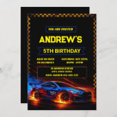 Personal Boys Racecar sport verjaardag uitnodiging (Voorkant / Achterkant)