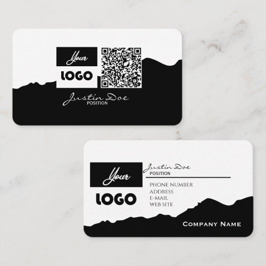 Personal business card with QR code Black & White Visitekaartje (Voorkant / Achterkant)