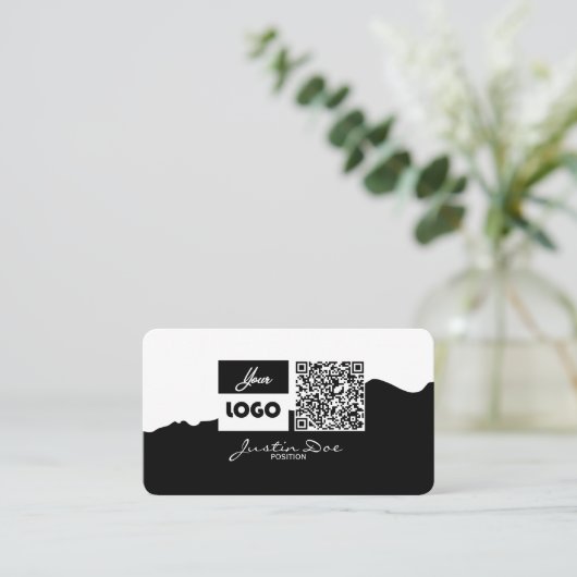 Personal business card with QR code Black & White Visitekaartje (Staand voorkant)
