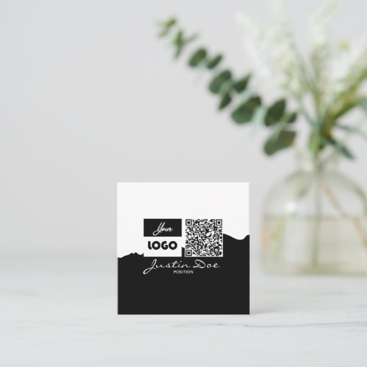 Personal Calling Card with QR code Black & White Contactkaartje (Staand voorkant)