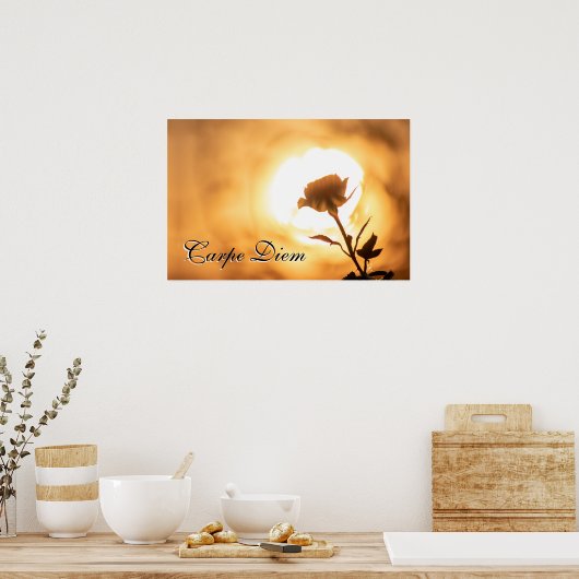 Personal Carpe Diem glanzend roos bloesem in zonso Poster (Keuken)