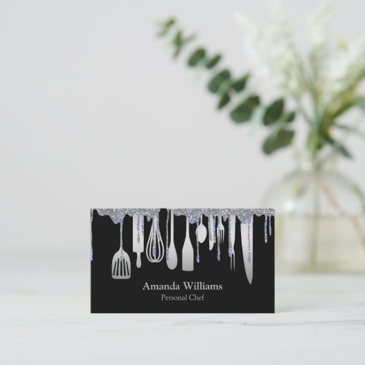 Personal Chef Catering Keuken Zilver keukengerei Visitekaartje (Staand voorkant)