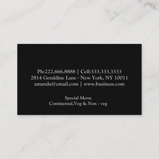 Personal Chef Catering Keuken Zilver keukengerei Visitekaartje (Achterkant)