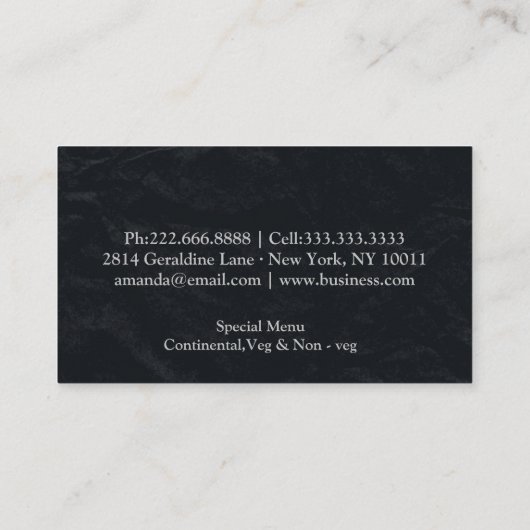 Personal Chef Catering Keuken Zilver keukengerei Visitekaartje (Achterkant)