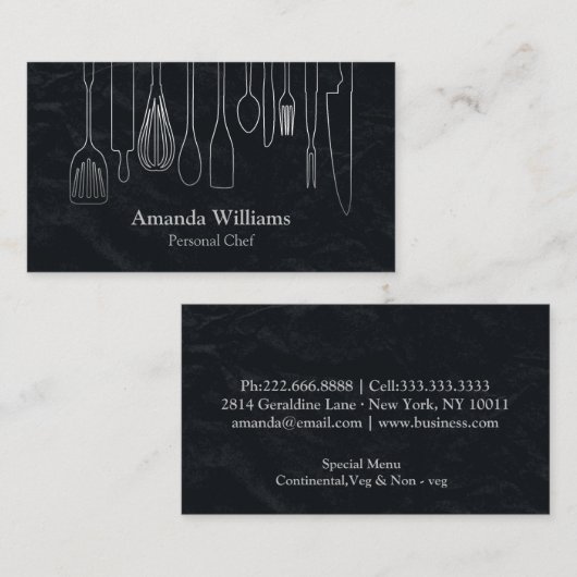 Personal Chef Catering Keuken Zilver keukengerei Visitekaartje (Voorkant / Achterkant)