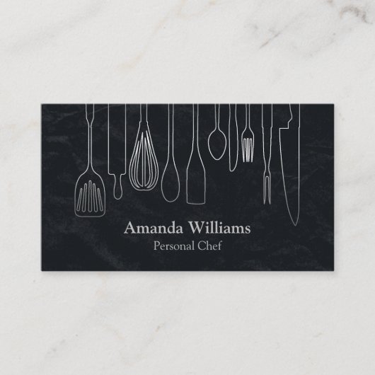 Personal Chef Catering Keuken Zilver keukengerei Visitekaartje (Voorkant)