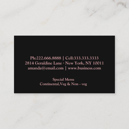 Personal Chef Catering Keuken Zilver keukengerei Visitekaartje (Achterkant)