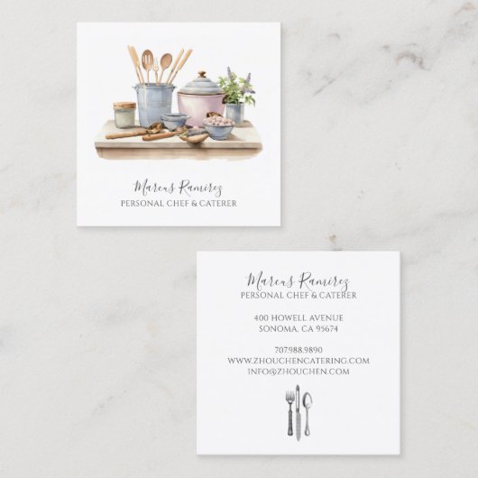 Personal Chef Kitchen Utensils  Vierkante Visitekaartje (Voorkant / Achterkant)