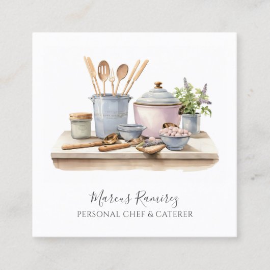 Personal Chef Kitchen Utensils Vierkante Visitekaartje (Voorkant)