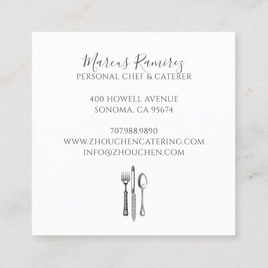Personal Chef Kitchen Utensils Vierkante Visitekaartje (Achterkant)