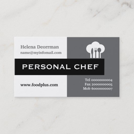 Personal chef minimalist grijs, wit, zwart visitekaartje (Voorkant)