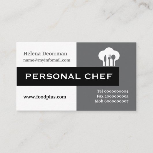 Personal chef minimalist grijs, wit, zwart visitekaartje (Voorkant)