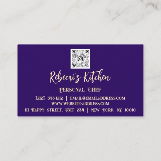 Personal Chef Restaurant Catering Logo QR BluNavy Visitekaartje (Achterkant)