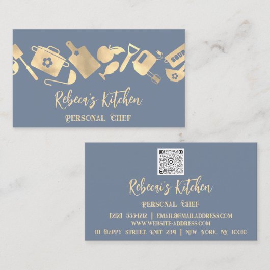 Personal Chef Restaurant Catering Logo QR SmokyBlu Visitekaartje (Voorkant / Achterkant)