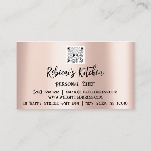 Personal Chef Restaurant Catering QR Roos Glitter Visitekaartje (Achterkant)