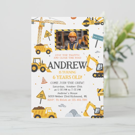 Personal Construction Birthday Party with Image Kaart (Staand voorkant)