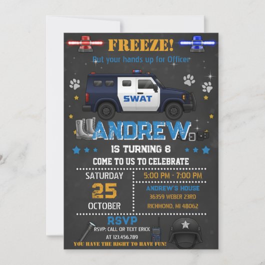 Personal Cop Policeman Birthday Party for Kid Kaart (Voorkant)