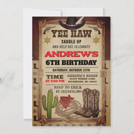 Personal Cowboy Hat and Lasso Wild West Birthday Kaart (Voorkant)