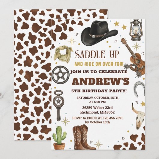 Personal Cowboy Wild West Birthday Party Kaart (Voorkant / Achterkant)