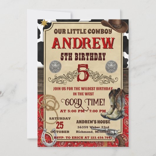 Personal Cowboy Wild West Rustic Wood Birthday Kaart (Voorkant)
