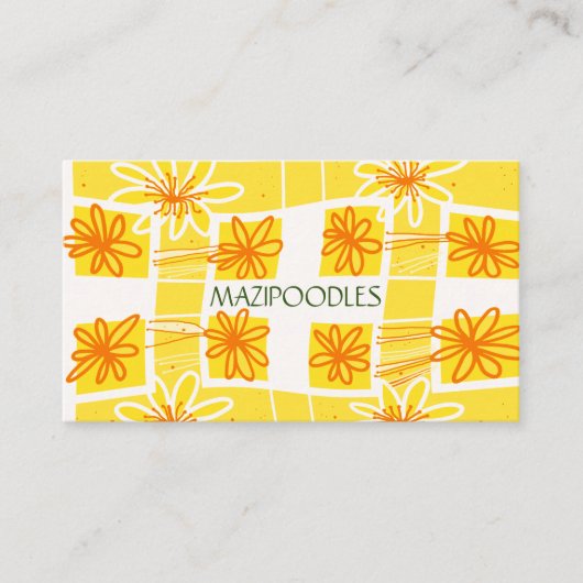 Personal Creative Floral Check geel Sinaasappel gr Visitekaartje (Voorkant)