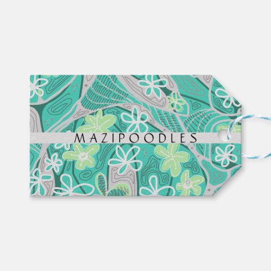 Personal Creative Floral Neuro Art Teal Green Cadeaulabel (Voorkant (Horizontaal))