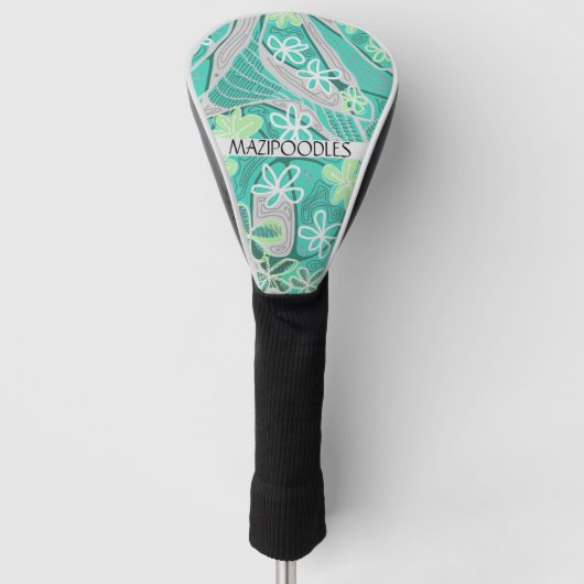 Personal Creative Floral Neuro Art Teal Green Golfheadcover (Voorkant)
