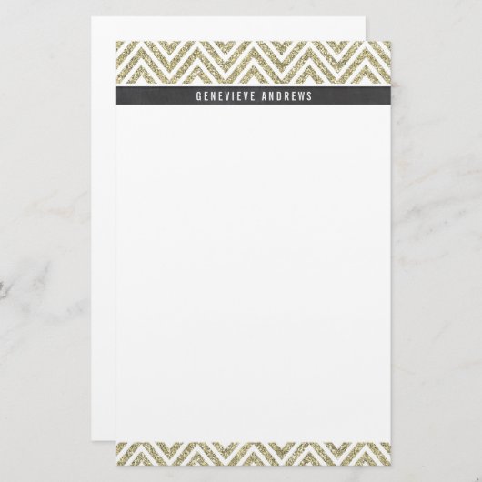 PERSONAL CUSTOM chevron patroon grijs goud glitter Briefpapier (Voorkant / Achterkant)