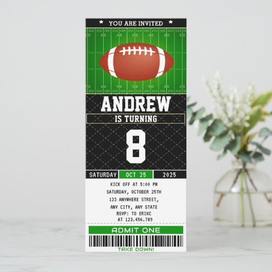 Personal Digital American Football Ticket Verjaard Kaart (Staand voorkant)