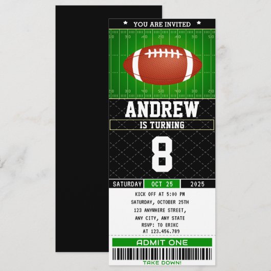 Personal Digital American Football Ticket Verjaard Kaart (Voorkant / Achterkant)