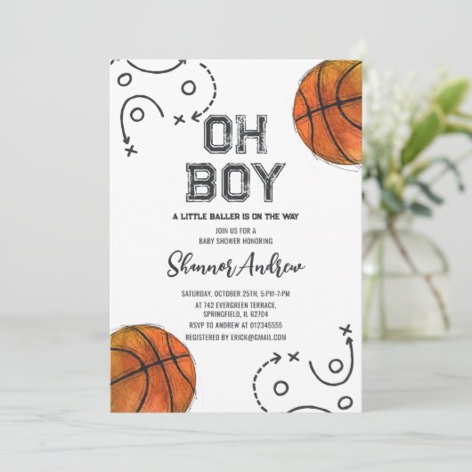 Personal Digital Basketball Baby shower Invitation Kaart (Staand voorkant)
