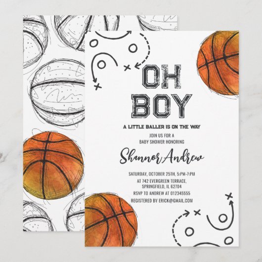 Personal Digital Basketball Baby shower Invitation Kaart (Voorkant / Achterkant)