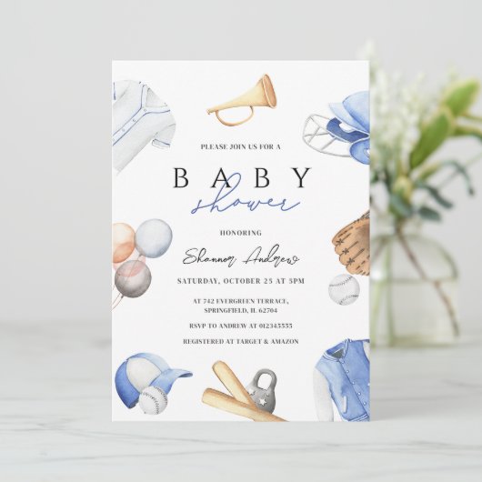 Personal Digital Boy Baseball Rookie Baby shower Kaart (Staand voorkant)