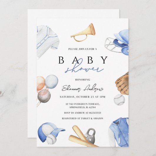 Personal Digital Boy Baseball Rookie Baby shower Kaart (Voorkant / Achterkant)