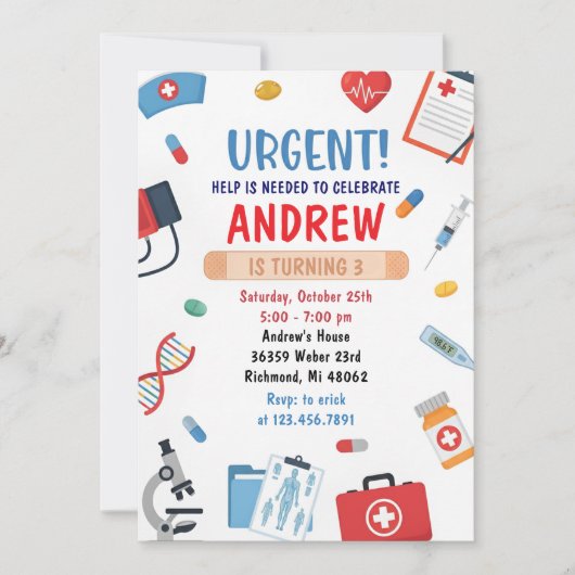 Personal Digital Kids Doctor Birthday Invitation Kaart (Voorkant)