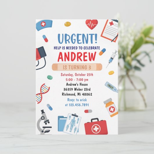 Personal Digital Kids Doctor Birthday Invitation Kaart (Staand voorkant)
