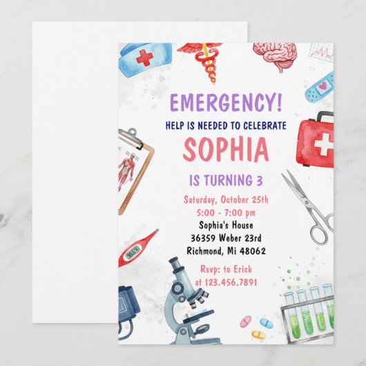 Personal Digital Kids Nurse Birthday Party Kaart (Voorkant / Achterkant)