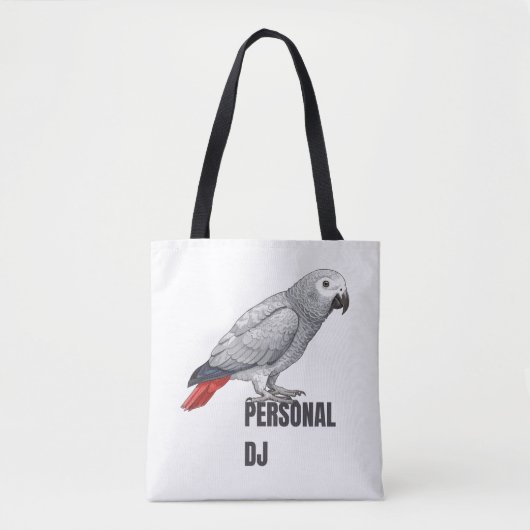 Personal DJ African Grey – Talking Parrot Design Tote Bag (Voorkant)