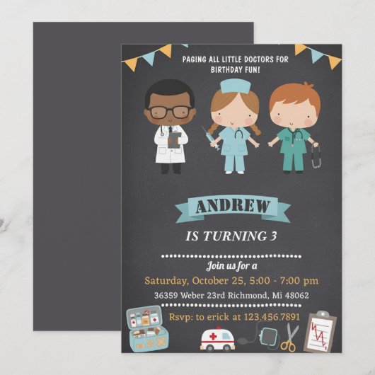 Personal Doctor Kids Medical Birthday Party  Kaart (Voorkant / Achterkant)