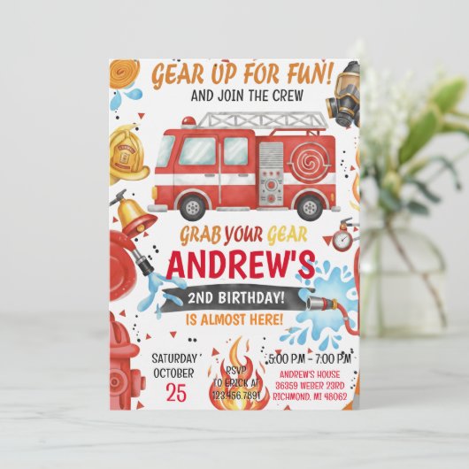 Personal Fire Engine Fire truck Birthday Kaart (Staand voorkant)