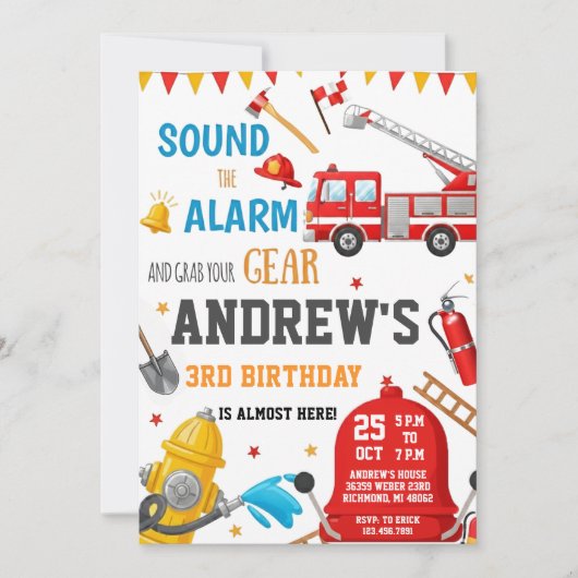 Personal FireFigher truck Birthday Custom image Kaart (Voorkant)