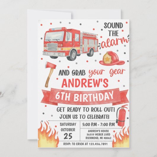 Personal fireman birthday party kaart (Voorkant)