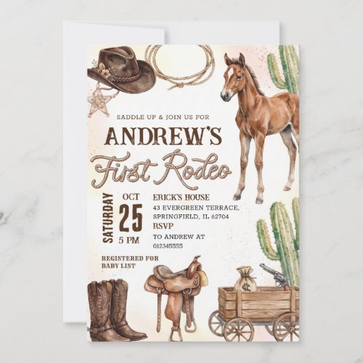 Personal First Rodeo Baby Shower Kaart (Voorkant)