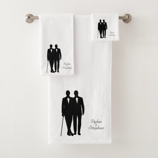 Personal Gay Wedding Grooms met Namen Bad Handdoek (Insitu)
