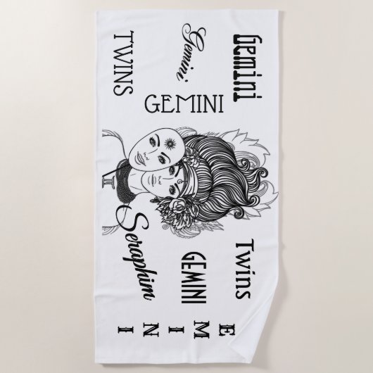 Personal Gemini Mask Lady Zodiac Strandlaken (Voorkant)