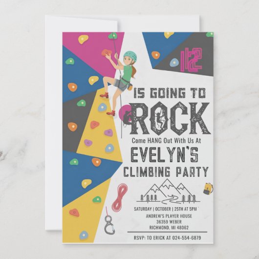 Personal Girl Rock Climbing Birthday Invitation Kaart (Voorkant)